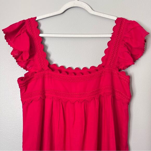 J.Marie Swift Scalloped Square Neck Ruffle Sleeve Mini Dress Red Preppy Large - Picture 9 of 10